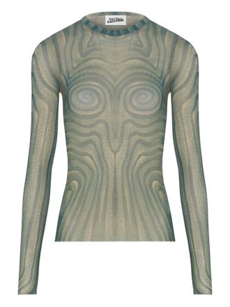 Jean Paul Gaultier Spiral long-sleeved printed top - unisex - Polyamide - L - Green