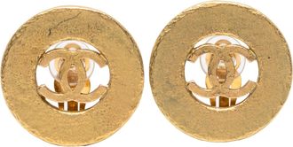 Chanel Tweedekans Gouden Vergulde CC Ronde Clip-Oorbellen