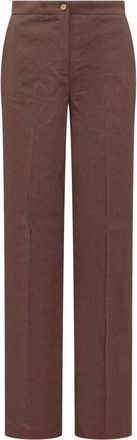 Pinko Jacopone Broeken - Dames - Straight fit broeken - Bruin - M - Linnen - Broeken