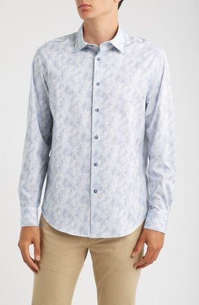 Bugatchi James OoohCotton Stretch Shirt in Air Blue at Nordstrom, Size Xxx-Large