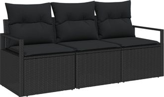 vidaXL Garden Sofa Set 3 pcs Black Poly rattan Vidaxl
