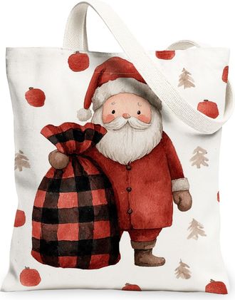 Generic Festive Canvas Tote Bag, Fanciful Santa Design Reusable Shopping Bags, Lightweight Washable Shoulder Strap Bags for Holiday Travel Gift 13x15 Inch