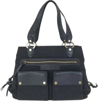 Bulgari Pre-owned Logo Mania Maxi Lettere Canvas Leather Tote Bag - Dames - Vintage Handtas - Zwart - ONE Size - Leer - Vintage