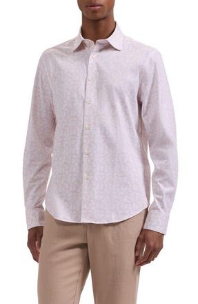 Bugatchi James OoohCotton Floral Print Button-Up Shirt in Peach at Nordstrom, Size Xx-Large