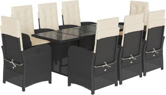 vidaXL Set De Comedor De Jard&iacute;n 9 Pzas Y Cojines Rat&aacute;n Sint&eacute;tico Negro Vidaxl