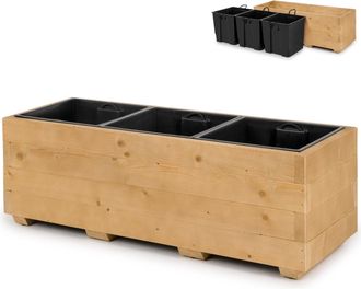 OEM Maceta De Madera Con Tres Separadores Extra&iacute;bles, Maceta Impregnada Para Plantas Y Balcones, Jardines O Terrazas, 91 X 33 X 32 Cm - Color Roble