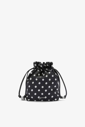 Ganni Black Printed Bou Bucket Pouch with Dots