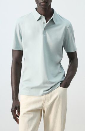 Mango Slim Fit Stretch Cotton Blend Piqu&eacute; Polo in Aqua Green at Nordstrom, Size Small