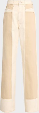 Veronica Beard Taylor Color-Block Wide-Leg Jeans