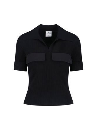 Courr&egrave;ges Fitted Black T-Shirt with Round Neckline