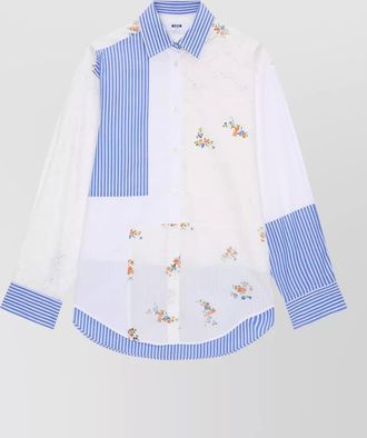 Msgm striped floral-print cotton shirt