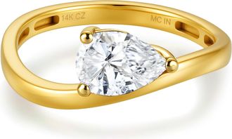 MAX + STONE Solid 10K Gold 2 Carat Pear Cut Cubic Zirconia Wavy Band Engagement Ring