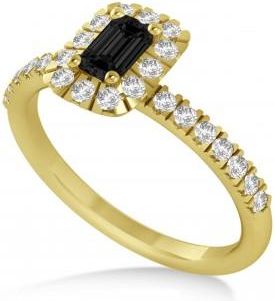 Allurez Emerald Black & White Diamond Halo Engagement Ring 14k Yellow Gold (0.68ct)