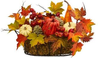 Nearly Natural Pumpkin, Gourd, Berry and Maple Leaf Artificial Arrangement in Orange at Nordstrom