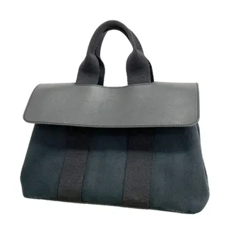 Herm&egrave;s Black Toile Chevron Tote Bag (Pre-Owned)