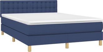 vidaXL Cama Box Spring Con Colch&oacute;n Tela Azul 140x200 Cm Vidaxl
