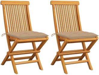 vidaXL Sillas Plegables Con Cojines Beige, 2 Unidades, Madera Maciza De Teca. Vidaxl