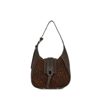 Hogan Leopard Print Suede Curved Medium Shoulder Bag