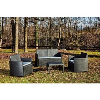 Dmora Dmora Salon Int&eacute;rieur Et Ext&eacute;rieur Compos&eacute; De : 2 Fauteuils, 1 Canap&eacute; 2 Places Et 1 Table Basse Avec 4 Coussins, Made In Italy, Coloris Anthracite