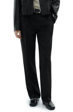 Mango Pleated Straight Fit Pants in Black at Nordstrom Rack, Size 6