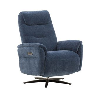 Konte Design Sill&oacute;n reclinable el&eacute;ctrico de tela azul y base de metal negro