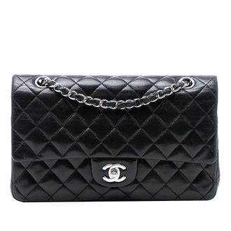 Chanel Pre-owned Womens Medium Classic Lambskin Double Flap - Black Leather - One Size