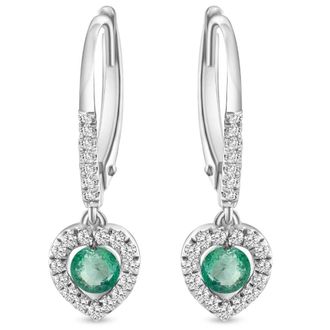 Pompeii3 5/8Ct TW Emerald Lever Back Dangle Hoops White Gold Heart Earrings 3/4 Tall
