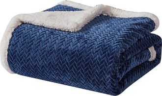 Luxury Home Faux Shearling Braided Reversible Throw Blanket in Navy at Nordstrom Rack
