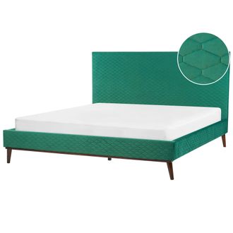 Beliani Beliani - Cama Con Somier De Terciopelo Verde Madera Oscura 180 X 200 Cm Acolchado Bayonne