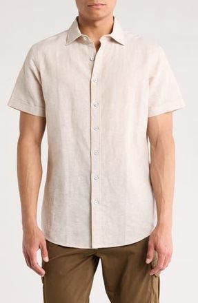 Rodd & Gunn Baywater Short Sleeve Linen & Cotton Button-Up Shirt in Sand at Nordstrom Rack, Size X-Large