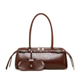 Generic Underarm Cowhide Genuine Leather Handbags Women Vintage Shoulder Bag Female Luxury Long(Coffee)