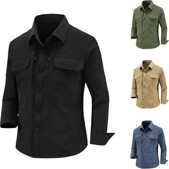 Generic Pocket T Shirts for Men Fishing Hiking Safari Shirt Outdoor Breathable Quick Dry Convertible Long Sleeve Tactical Top Camisas Negras para Hombre(Navy,