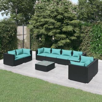 vidaXL 9 Pcs Garden Lounge Set Con Vime Pe Negro