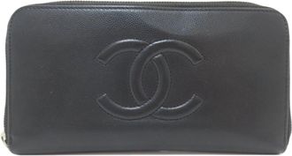 Chanel Black Grained Calfskin Long Wallet (Bi-Fold) (Pre-Owned)