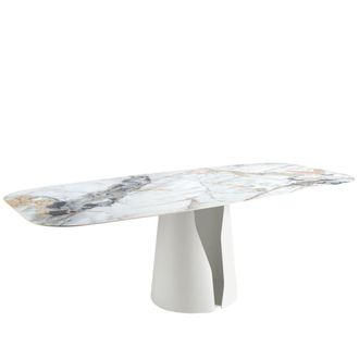 Angel Cerd&aacute; Mesa comedor ovalada barril m&aacute;rmol porcel&aacute;nico y acero blanco
