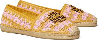 Tory Burch Cut-Out Logo Raffia & Leather Espadrille