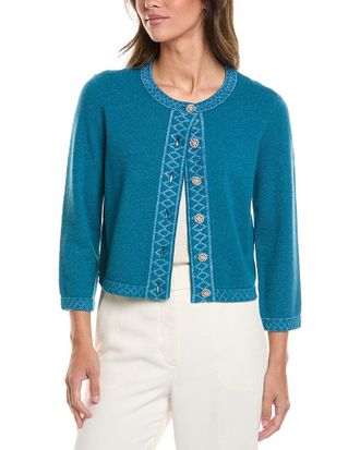 St. John 3/4-Sleeve Crew Wool-Blend Cardigan