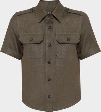 Loro Piana Cam Annalisa Structured Linen Button-Front Blouse