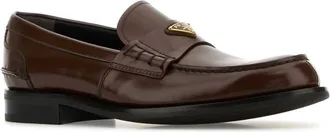 Prada Mens Leather Moc Loafer Brown Calfskin