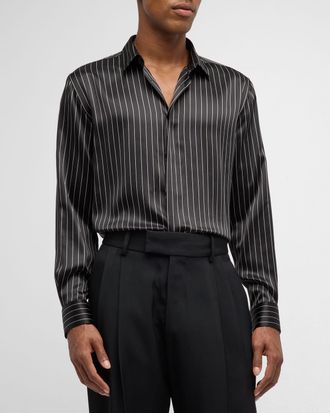 Saint Laurent Mens Striped Silk Dress Shirt