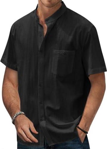 Chemise Homme Manches Courtes Col Mao - Légère, Respirante, Idéale Pour L’été, Style Décontracté
