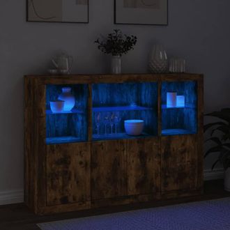Berkfield Home Sideboards with LED Lights 3 pcs Smoked Oak Engineered Wood in Brown