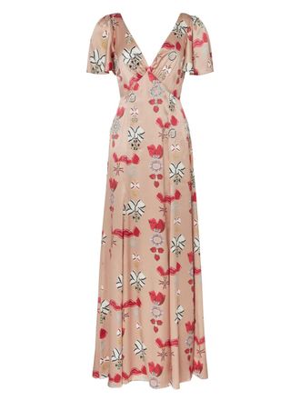 Temperley London Reina embellished printed silk gown - women - Viscose/Silk - 10 - Pink