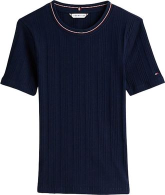Tommy Hilfiger Tops, Dames, Blauw, S, Katoen, Vintage Style Slim Fit Ribbed T-Shirt