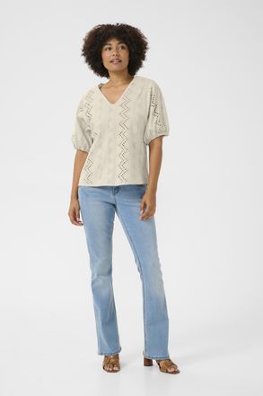 Cream Blouse met korte mouwen Regular fit offwhite