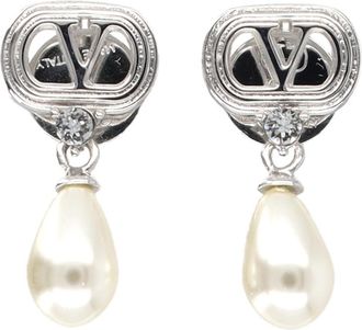 Valentino Garavani Silver VLogo Pearl Drop Earrings