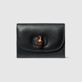 Gucci Card Case With Bamboo, Black, Leather