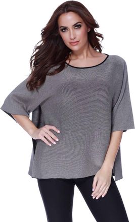Angel 2-Tone High Slit Sweater Poncho In Stone
