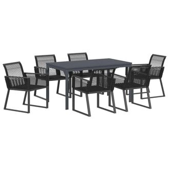 Berkfield Home 7 Piece Garden Dining Set Black Steel & Poly Rattan