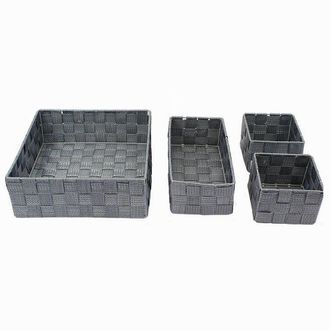 Trade Shop Trade Shop - Set 4pz Contenitori Grigio Scuro Scatola In Tessuto Organizer Portaoggetti 79145